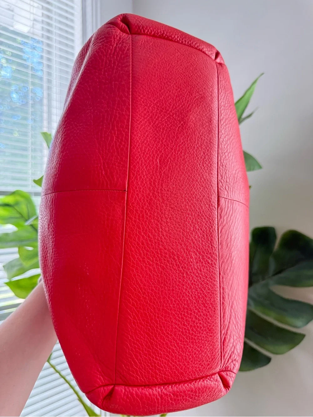 Coach Red Pebbled Leather Shoulder Tote with Gold Hardware